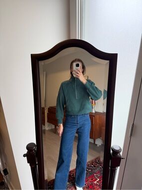 Women's Dark Green Half-Zip Crewneck Sweater